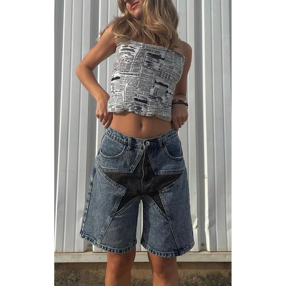 NWT Aelfric Eden Unisex Star Patchwork Jorts 27 Baggy Jean Shorts Denim Y2K